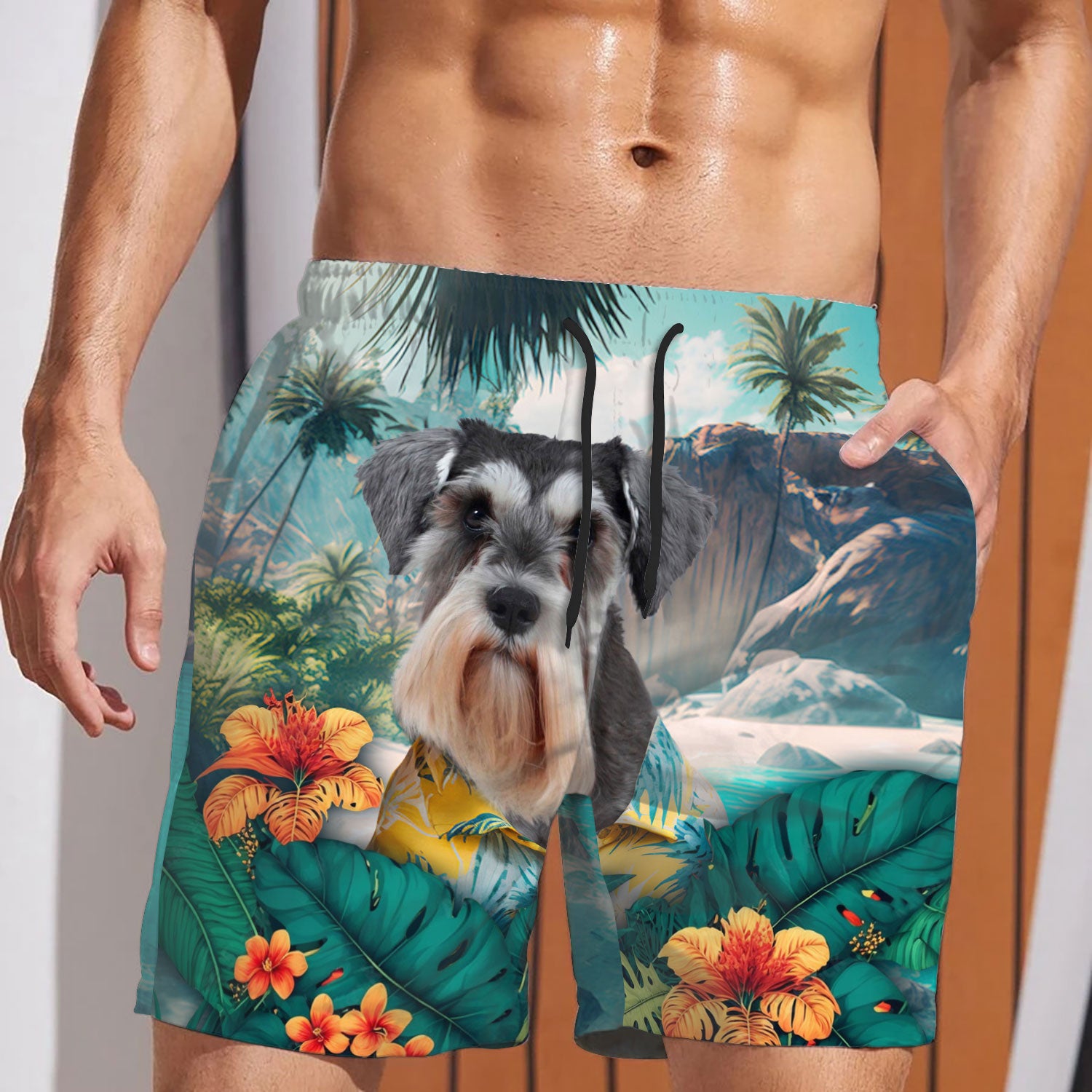 Miniature Schnauzer - 3D Men's Beach Short