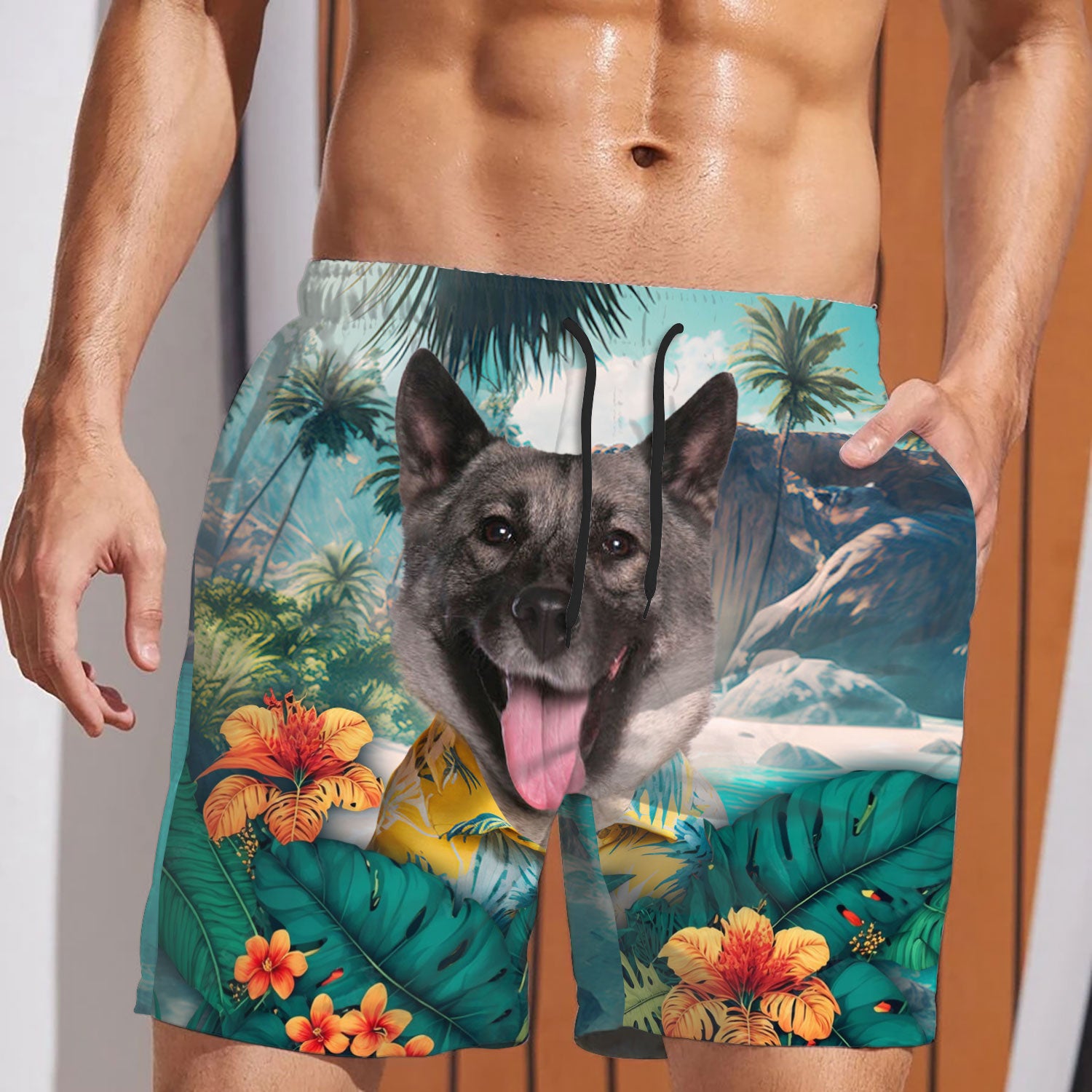 Norwegian Elkhound - 3D Men's Beach Short