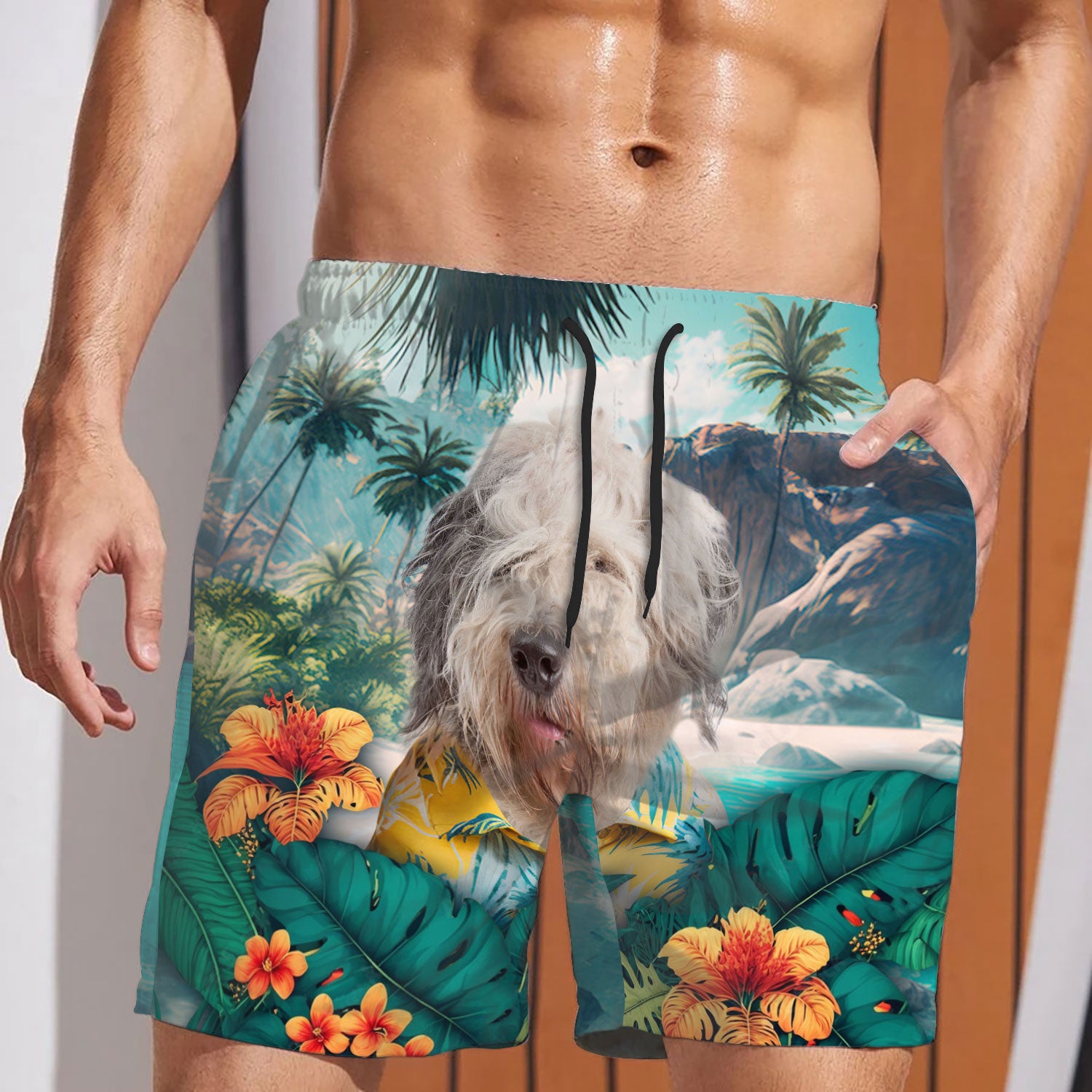 Old English Sheepdog - 3D Men's Beach Short