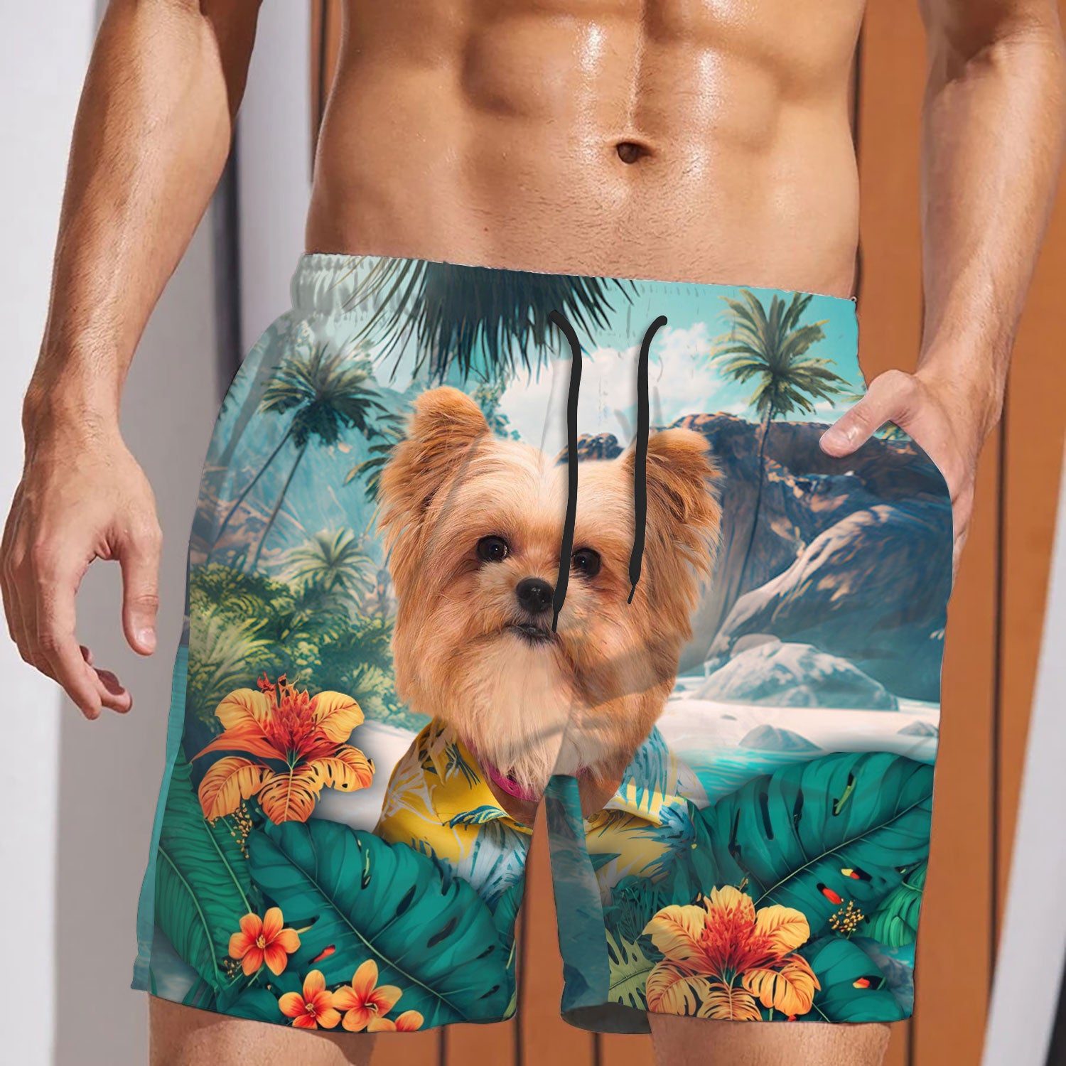 Yorkie Pom - 3D Men's Beach Short