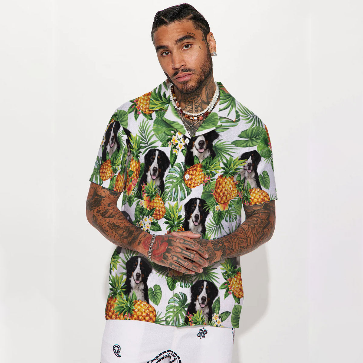 Bernese Mountain Dog - Tropical Pattern Hawaiian Shirt